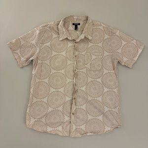 Cream White Abstract Print RSQ XXL Men’s Button Shirt 2XL Short Sleeve